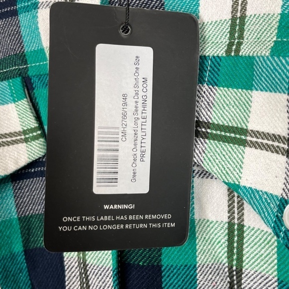 NWT PrettyLittleThings Green Check Oversized Long Sleeve Dad Shirt; One Size - Picture 6 of 10
